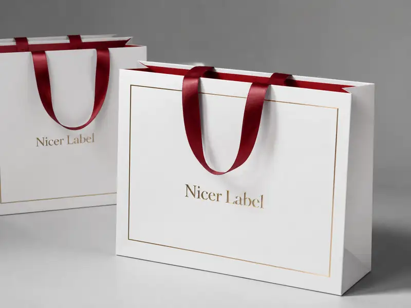 Custom ribbon handle gift bags by Nicer Label