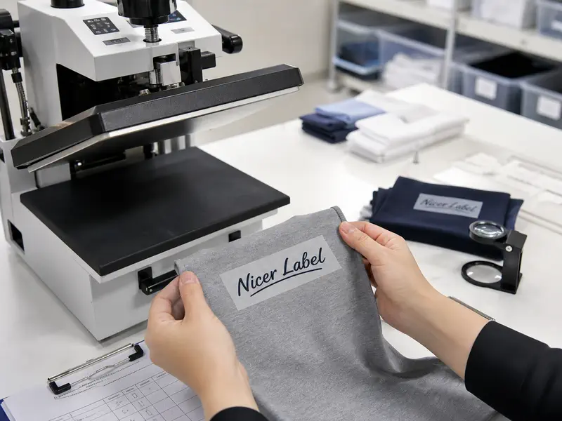 Heat Press Application Testing Heat press application test for custom garment labels