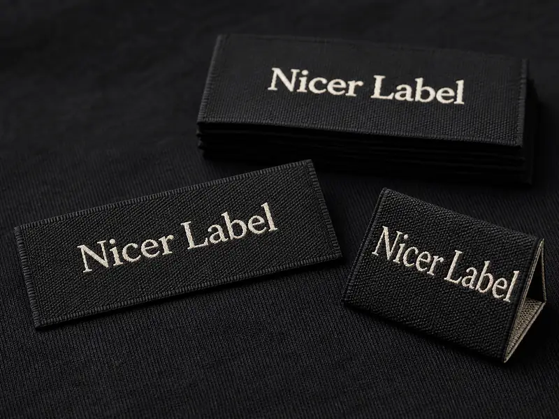 High-density damask custom woven labels by Nicer Label