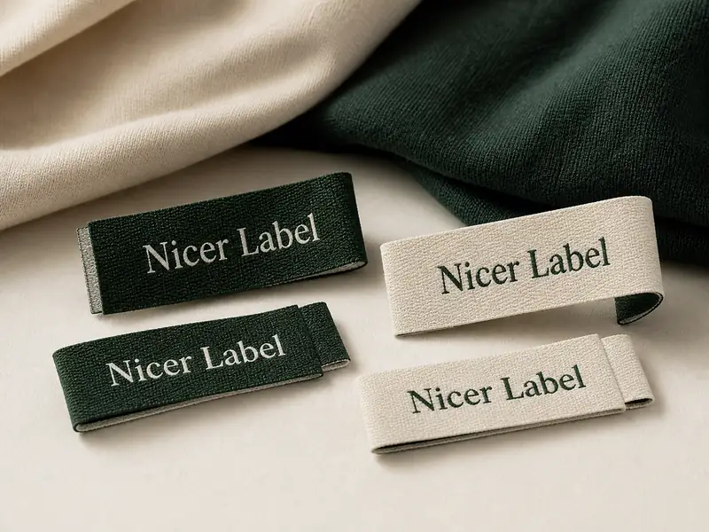 Recycled polyester custom woven labels by Nicer Label