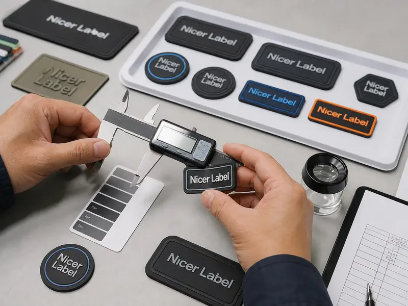 Rubber Label Dimension and Color Quality Inspection Dimension and color inspection for custom rubber labels