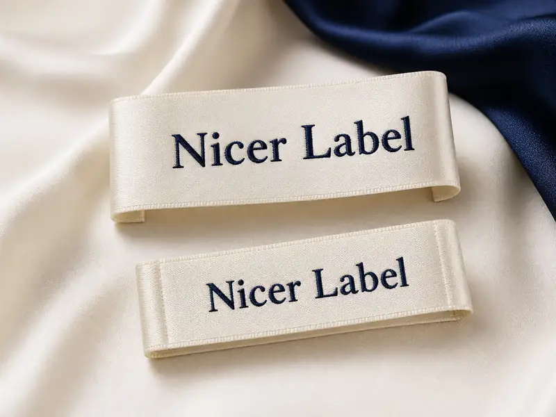 Custom satin woven clothing labels by Nicer Label