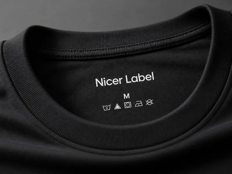 Screen-printed tagless neck heat transfer label on a cotton T-shirt