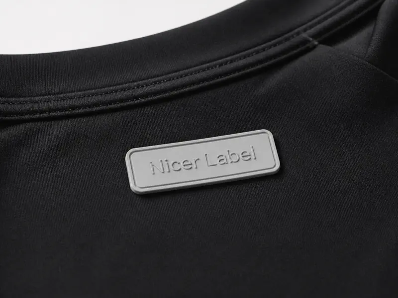 Soft silicone rubber label on performance fabric